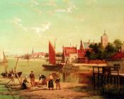 科内利斯 克里斯蒂安 Dommelshuizen : Dommersen William On The River Amstel Amsterdam Holland